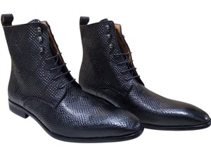 Renaissance Mens Black Snakeskin-Textured Lace-Up Ankle Boots Size 46 Style 503-H601