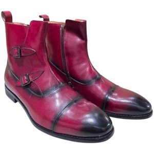 Renaissance Mens Red Burgundy Leather Double Monk Strap Ankle Boots Size 45