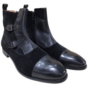 Renaissance Mens Black Suede & Leather Double Monk Strap Ankle Boots Size 46  13