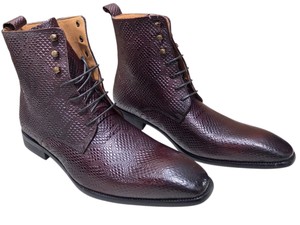 Renaissance Mens Coffee Brown Snakeskin-Textured Lace-Up Ankle Boots Size 45