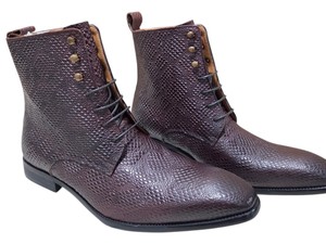 Renaissance Mens Coffee Brown Snakeskin-Textured Lace-Up Ankle Boots Size 43  10