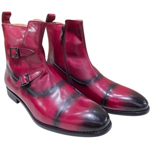 Renaissance Mens Red Burgundy Leather Double Monk Strap Ankle Boots Size 42  9