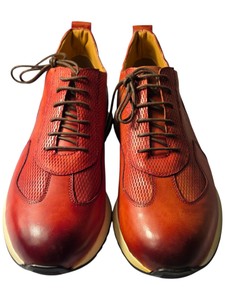 Kocwarri Handmade Red Orange Leather Lace-Up Sneakers  Size 46  D8806-2