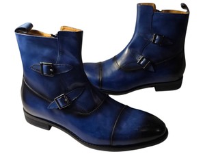 Renaissance Blue Leather Double Monk Strap Ankle Boots  Size 43  DL341-1