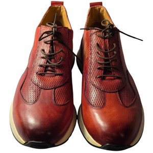 Kocwarri Handmade Red Orange Leather Lace-Up Sneakers  Size 45  D8806-2