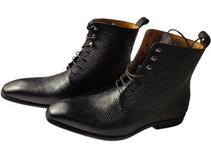 Renaissance Mens Black Snakeskin Embossed Leather Lace-Up Ankle Boots  Size 42  9