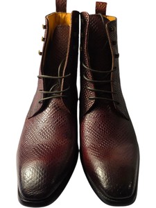 Renaissance Mens Burgundy Snakeskin Embossed Leather Lace-Up Ankle Boots  Size 45  11