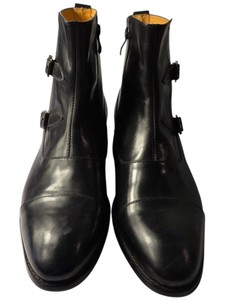 Renaissance Mens Black Leather Double Monk Strap Ankle Boots  Size 42  9  DL341-1