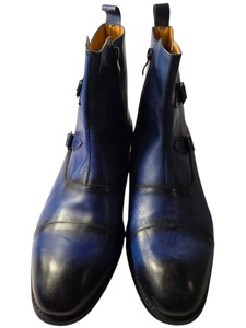 Renaissance Mens Blue Leather Double Monk Strap Ankle Boots  Size 46  DL341-1