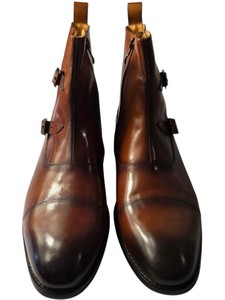 Renaissance Mens Brown Leather Double Monk Strap Ankle Boots  Size 45  11  DL341-1