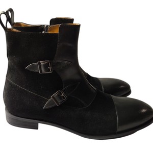 Mens Renaissance Black Leather & Suede Ankle Boots Size 45 Double Monk Strap