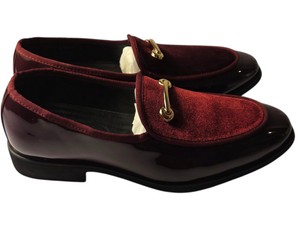 Mens Burgundy Patent & Velvet Horsebit Loafers Size 41 Gold-Tone Hardware