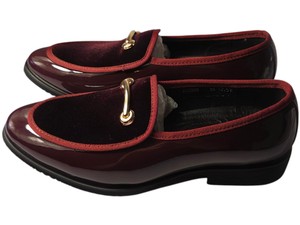 Mens Burgundy Patent & Velvet Loafers Size 38 Gold-Tone Horsebit Style Hardware
