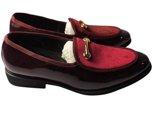 Mens Burgundy Patent & Velvet Horsebit Loafers Size 9  EU 41 Gold-Tone Hardware