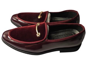 Mens Burgundy Velvet Loafers Size 9  EU 41 Gold-Tone Bit Hardware