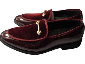 Mens Burgundy Velvet Patent-Style Dress Loafers Size 8  EU 40 Gold-Tone Bit