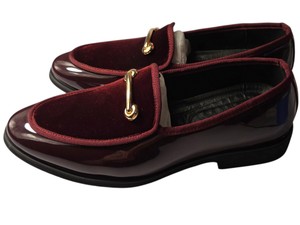 Mens Burgundy Velvet Patent-Style Dress Loafers EU Size 39 Gold-Tone Bit