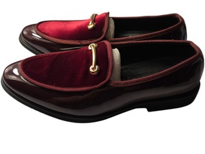 Mens Burgundy Velvet & Patent-Style Dress Loafers Size 43  US 10 Gold-Tone Bit