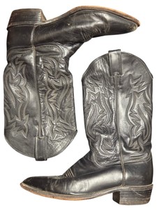 Justin Mens Black Leather Western Cowboy Boots Size 9.5 EE Wide Embroidered