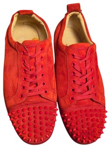 Christian Louboutin Louis Junior Red Suede Spiked Toe Low Top Sneakers Size 43.5