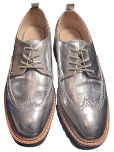 Zara Basic Collection Womens Metallic Silver Platform Oxford Lace-Up Shoes Size 36