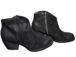 Born Womens Black Suede Ankle Boots Side Zip Low Block Heel Booties Size 7 M