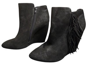 Charles David Womens Black Suede Fringe Wedge Ankle Boots Side Zip Size 8.5 M