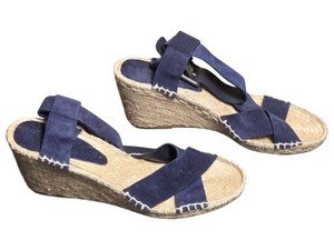 Vince Womens Navy Blue Suede Espadrille Wedge Sandals Ankle Strap Size 10M