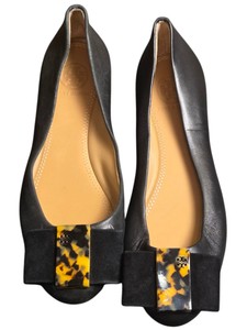 Tory Burch Womens Black Leather Ballet Flats Tortoiseshell Logo Bow Size 5 M