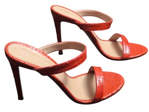 Giuseppe Zanotti Womens Red Croc Embossed Leather Stiletto Heel Mule Sandals Size 38.5