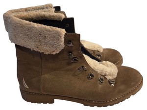 Nautica Womens Brown Faux Suede Faux Fur Lined Ankle Boots Size 11  No Laces