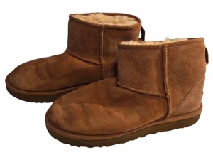 UGG Womens Chestnut Brown Suede Fur Lined Mini Ankle Boots Size 9