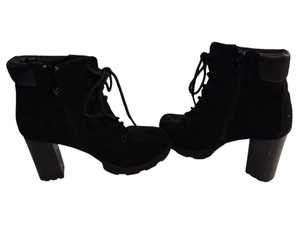Rouge Helium Womens Black Lace-Up Ankle Boots Size 838 Block Heel Side Zipper