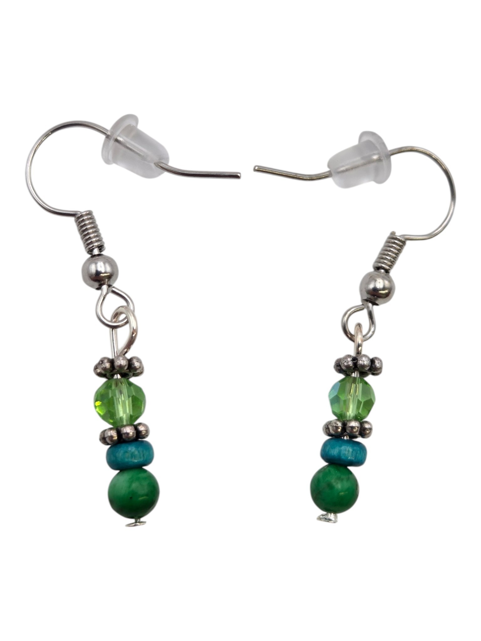 Green & Teal Beaded Silver-Tone Dangle Earrings  1 Pair