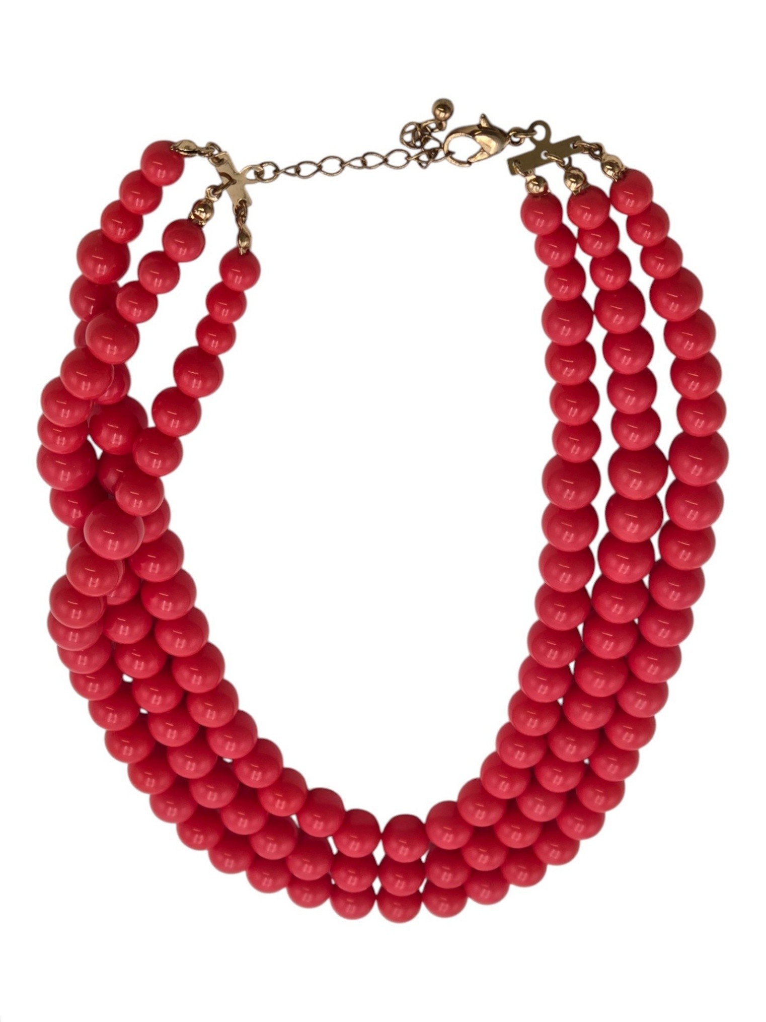 Triple-Strand Coral-Color Graduated Bead Statement Necklace  Gold-Tone Clasp