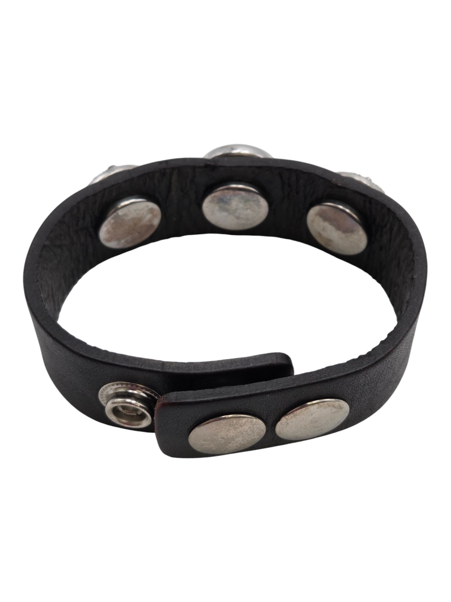 Black Leather-Look Snap Bracelet with 3 Interchangeable Mom Rhinestone Buttons