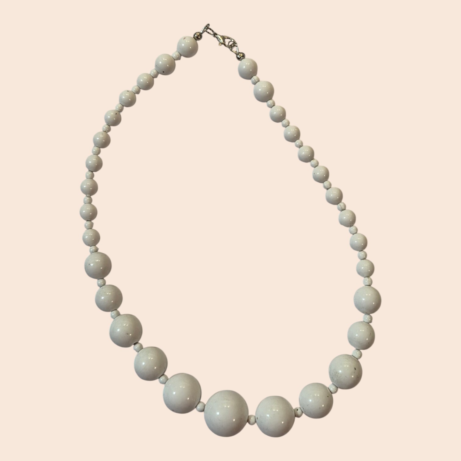 White Graduated Round Bead Necklace  Silver-Tone Lobster Clasp