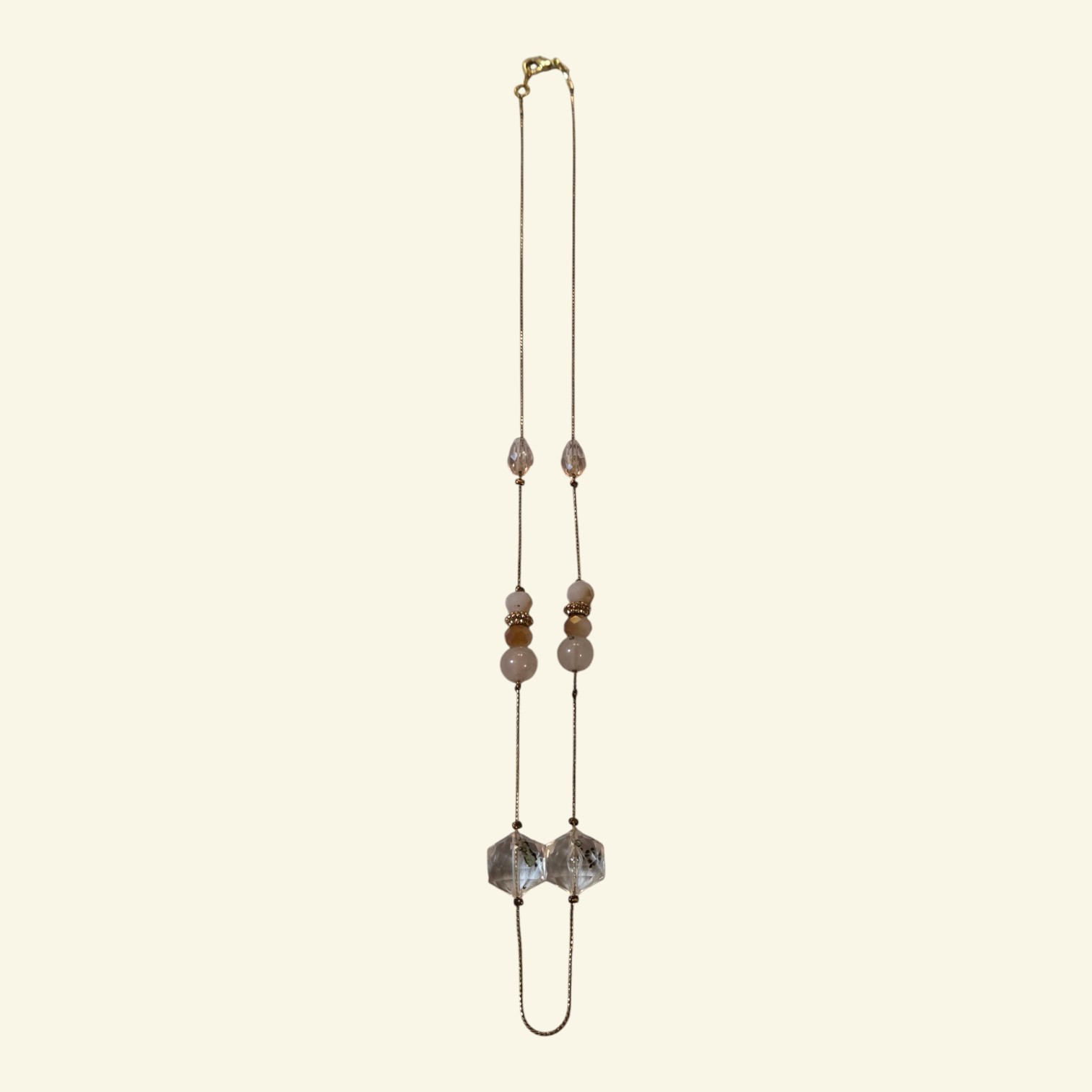 Gold-Tone Long Station Necklace with Clear Faceted & Blush Beads