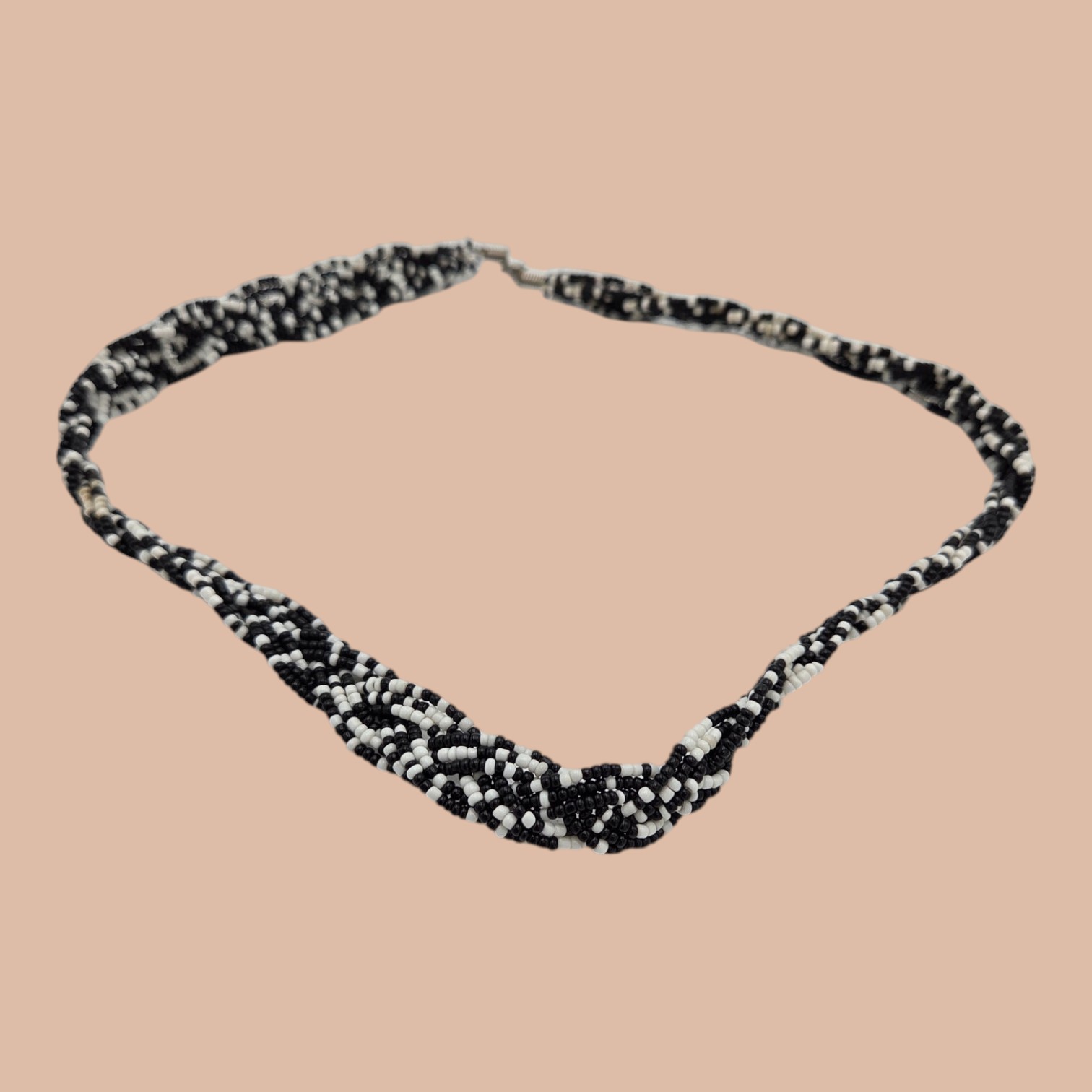 Black & White Multi-Strand Seed Bead Twisted Necklace