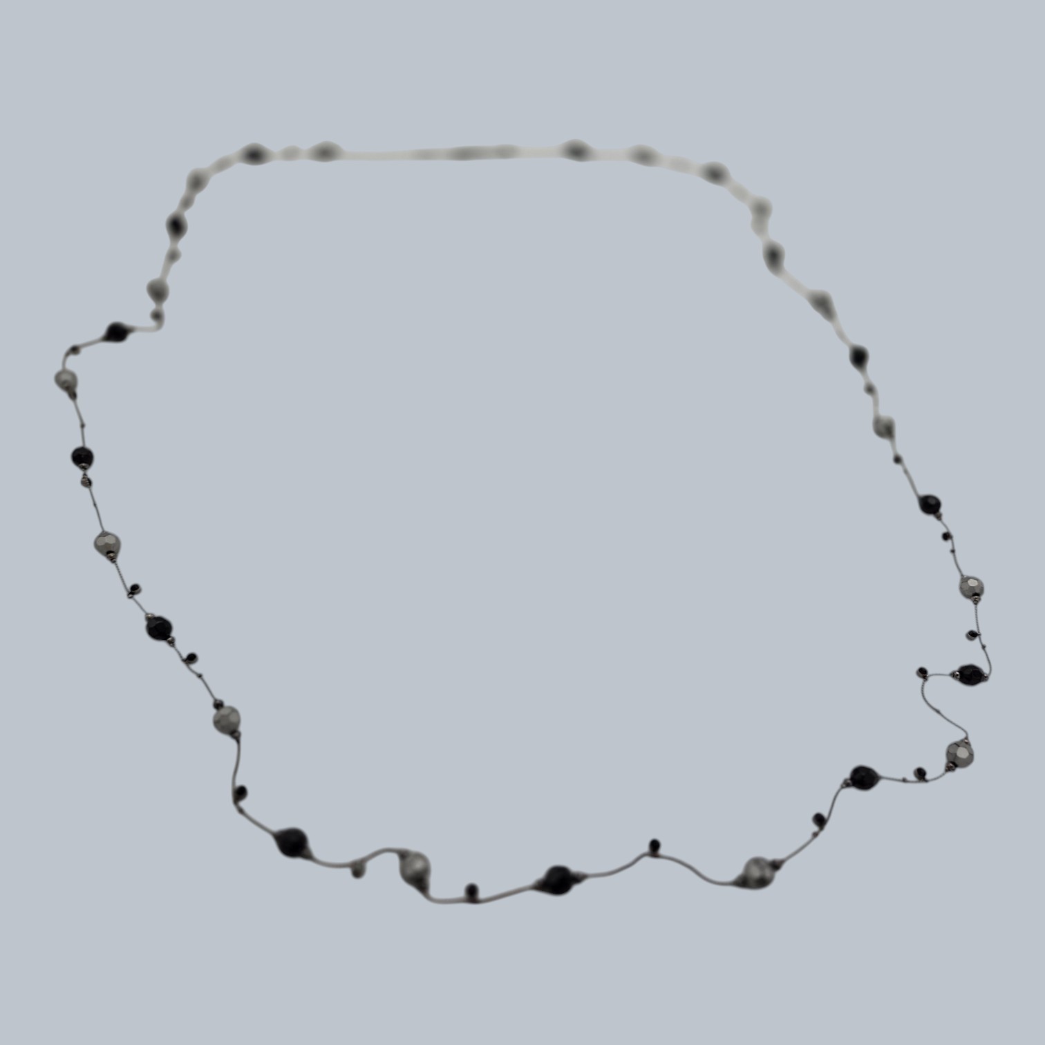 Long Black & Silver-Tone Faceted Bead Station Necklace