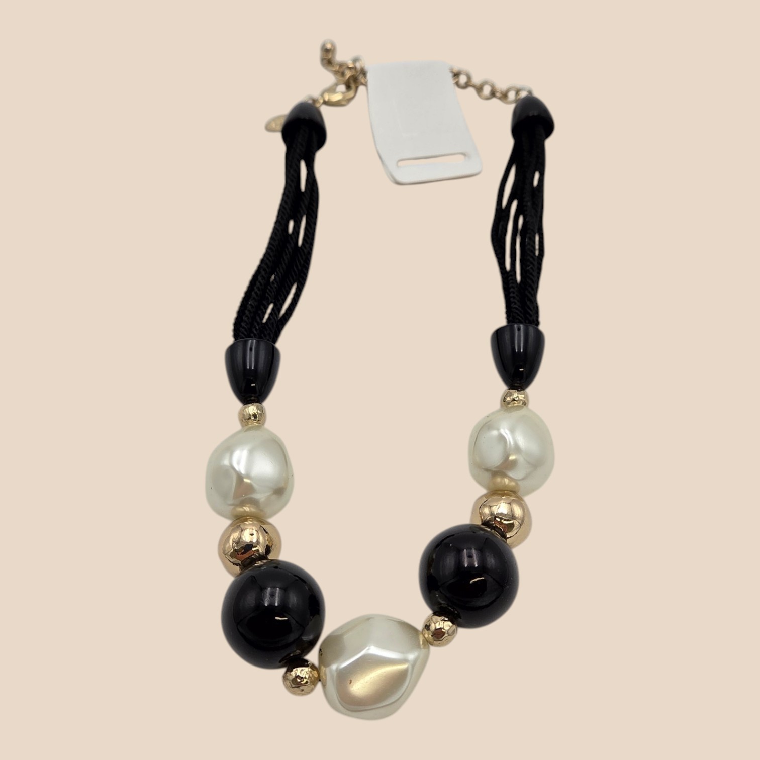 Chicos Black & Pearl-Look Oversized Bead Multi-Strand Statement Necklace