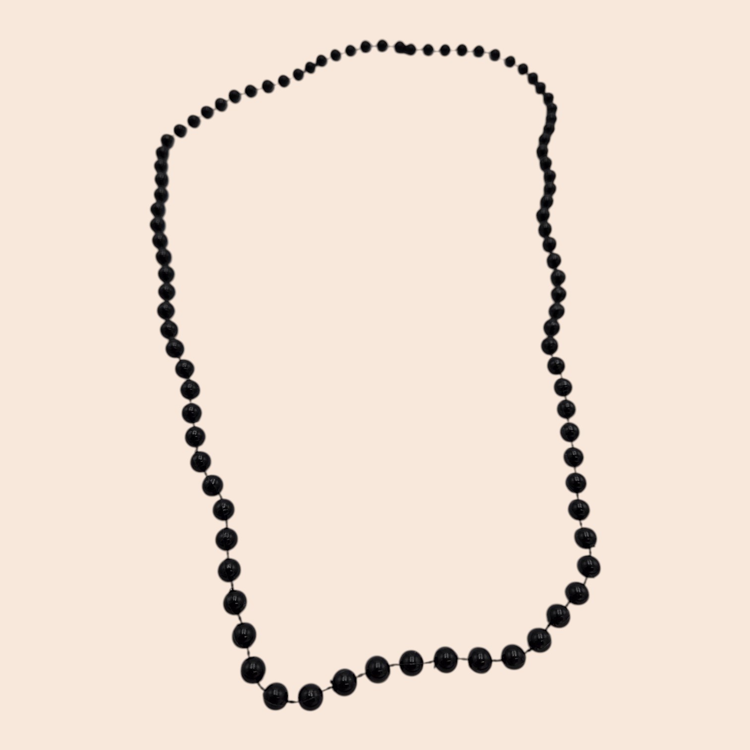 Graduated Black Round Bead Knotted Necklace  Continuous Strand