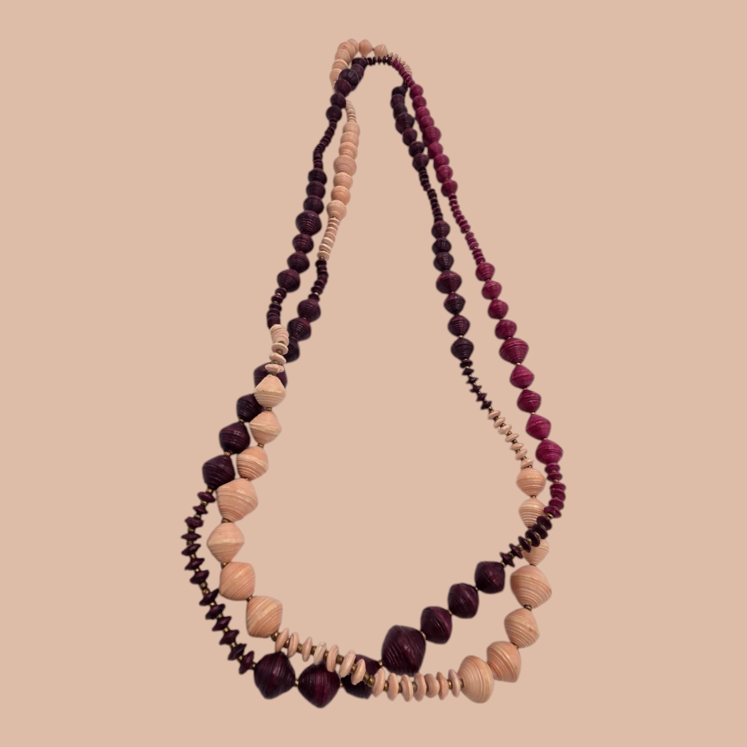 Extra-Long Purple & Natural-Tone Wrapped Bead Necklace  Continuous Strand