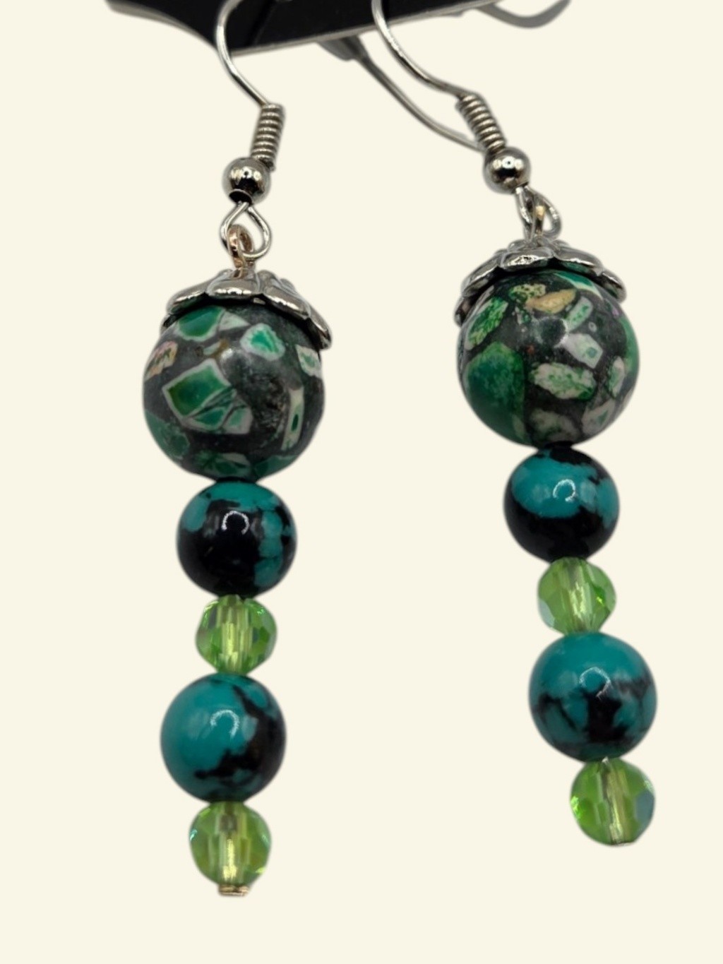 Green Turquoise-Style & Lime Faceted Bead Dangle Earrings