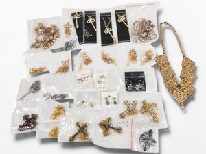 Large Bulk Costume Jewelry Lot Crystal Key Cross Necklaces Earrings & More