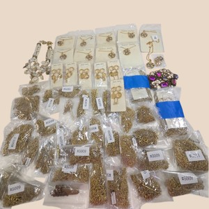 Large Gold-Tone Fashion Jewelry Lot  Necklaces, Earrings, Chains, Rhinestones & Bracelet