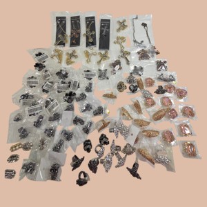 Large Fashion Jewelry Lot  Crystal Statement Rings, Cross Necklaces & Rhinestone Pieces