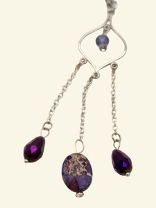 Silver-Tone Purple Beaded Dangle Pendant Necklace