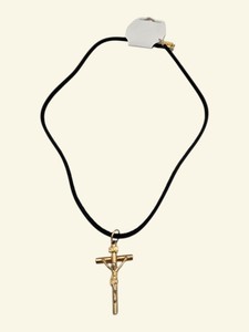 Gold-Tone INRI Crucifix Cross Pendant Necklace on Black Cord