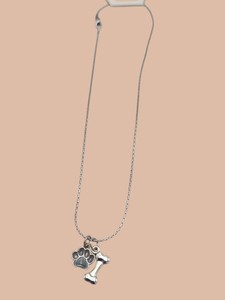 Silver-Tone Dog Paw & Bone Charm Pendant Necklace